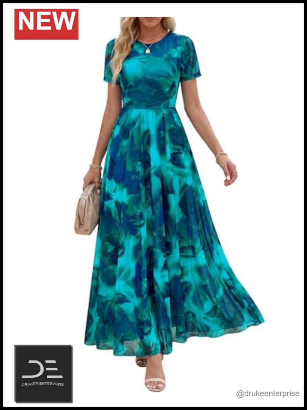 Women's Floral Mesh Short Sleeve Maxi Dress A-Line Semi-Formal Wedding Guest